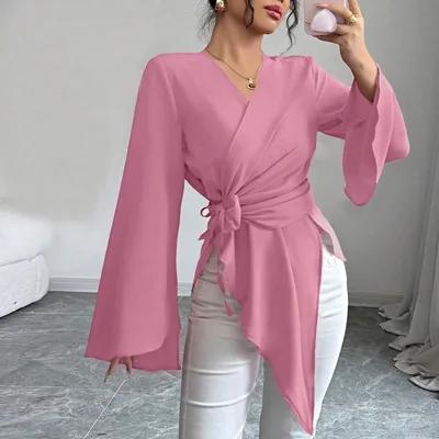 Women's Autumn New Collection Light Mature Style Satin Top Pink - Shop at LoveMi