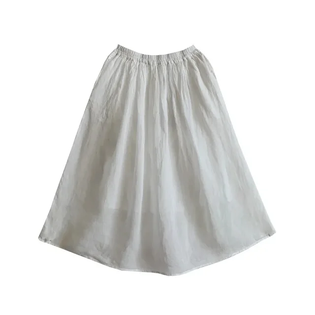 Elastic Waist Literary Retro Cotton And Linen Skirt With Crotch Cover White - Shop at LoveMi