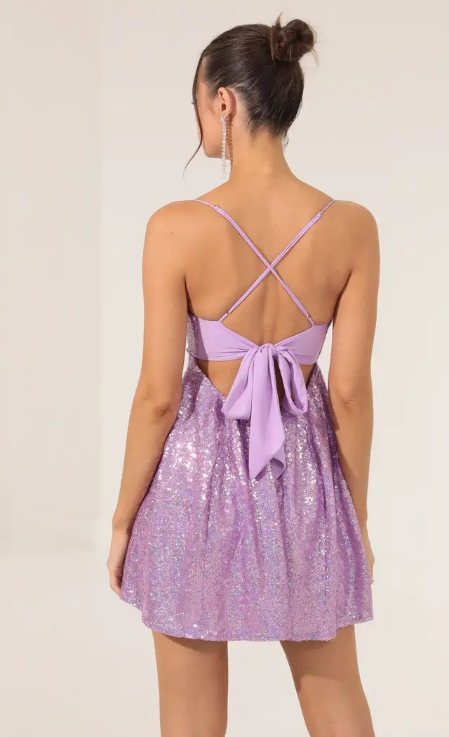 Sexy Strappy Sequin Bow Contrast color Dress For Women Glittering Pink - Shop at LoveMi