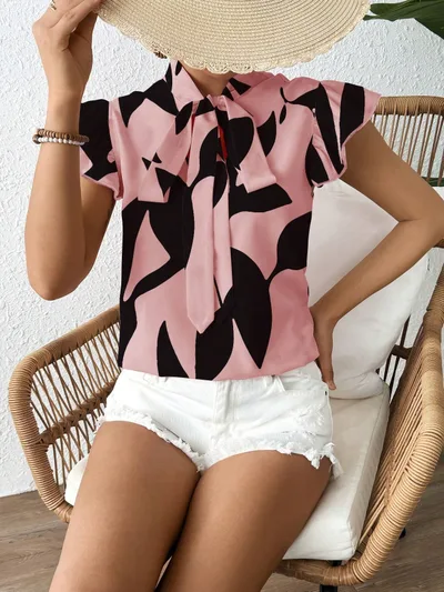 Fashionable Commuter Short Sleeve Top For Women Pink Printing - Shop at LoveMi