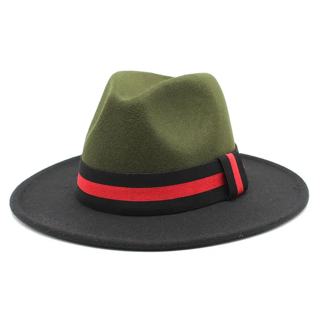 Fashionable Two tone Patchwork Wool Top Hat Army Green And Black - Shop at LoveMi