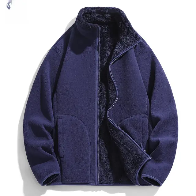 Lambswool Fleece Jacket Double Sided Fleece Coat Dark Blue - Shop at LoveMi