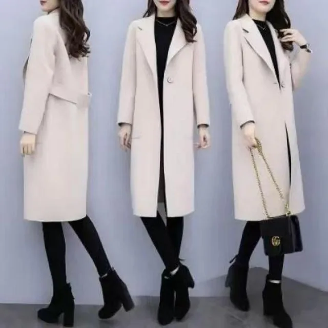 New Autumnwinter Wool Coat, Mid length, Loose fit, Korean Style Beige - Shop at LoveMi