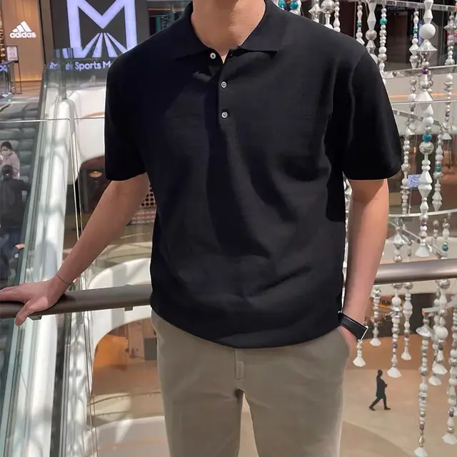 Summer Thin Men's Slim Casual Polo Shirt Black - Shop at LoveMi
