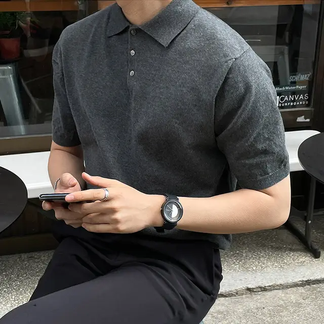 Summer Thin Men's Slim Casual Polo Shirt Dark Gray - Shop at LoveMi