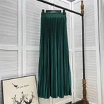 Draped Elastic-waist Versatile Figure-flattering Sophisticated Elegant Solid-color Maxi Skirt - Green