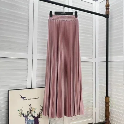 Draped Elastic waist Versatile Figure flattering Sophisticated Elegant Solid color Maxi Skirt Leather Pink - Shop at LoveMi