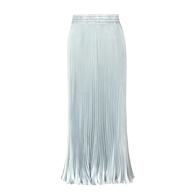 Draped Elastic waist Versatile Figure flattering Sophisticated Elegant Solid color Maxi Skirt Light Gray - Shop at LoveMi