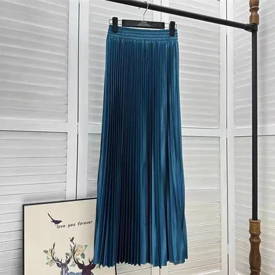Draped Elastic waist Versatile Figure flattering Sophisticated Elegant Solid color Maxi Skirt Peacock Blue - Shop at LoveMi