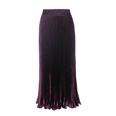 Draped Elastic waist Versatile Figure flattering Sophisticated Elegant Solid color Maxi Skirt Purple - Shop at LoveMi