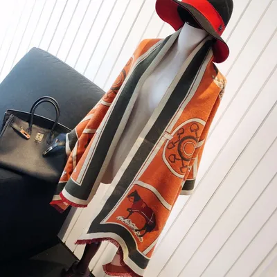 Cashmere like Fleece Scarf Little Plaid Double sided Color block Versatile Shawl Orange - Shop at LoveMi