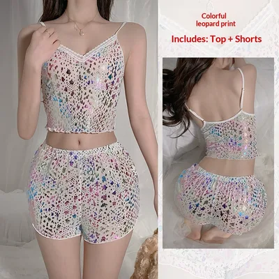Leopard print Pajama Set For Women Camisole And Shorts Leopard - Shop at LoveMi