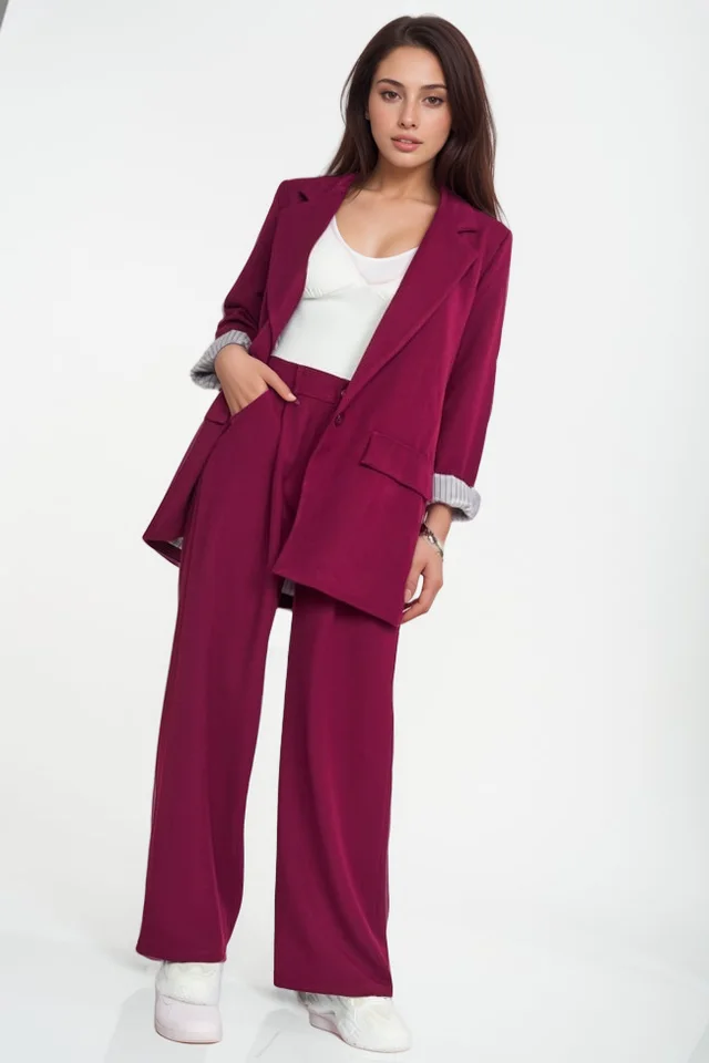 Autumn And Winter Women's Casual Long sleeve Lapel Blazer Suit Red - Shop at LoveMi