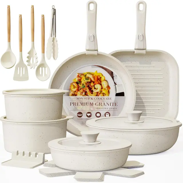 Removable handle Universal Stove top Thickened Solid color Cookware Set 23 Pieces Set - Shop at LoveMi