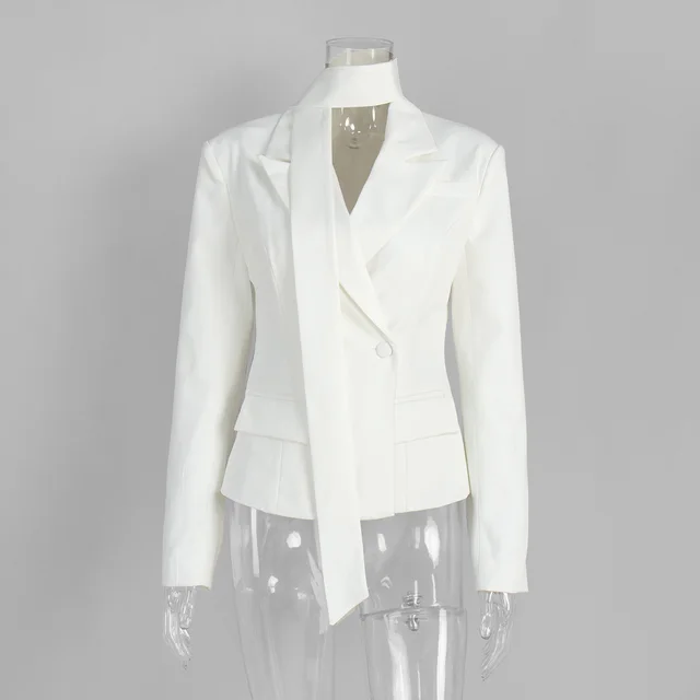 New Autumnwinter Women's Blazer With A Tie Waist White - Shop at LoveMi