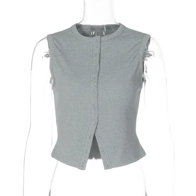 Women's Versatile Knitted Vest Top With Buttons Gray - Shop at LoveMi