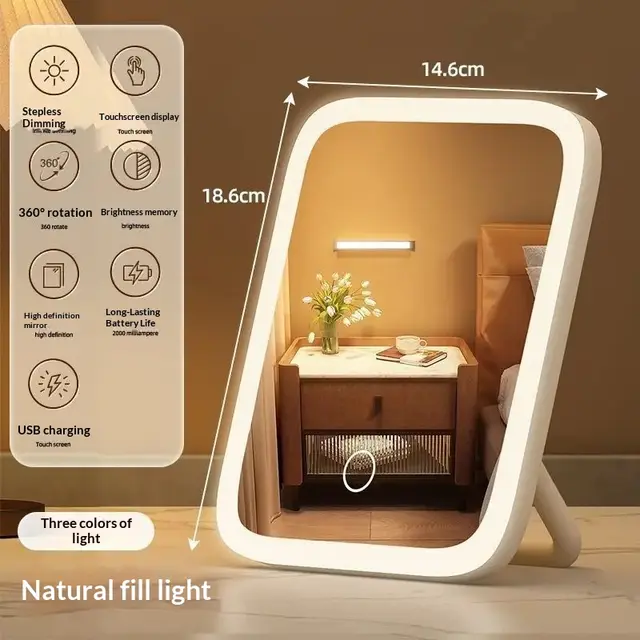 Student Dormitory Fill light Desktop Vanity Mirror With Charging Function Natural White - Shop at LoveMi
