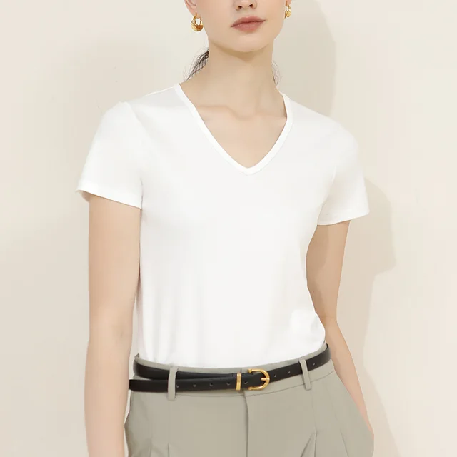 New Women's 100 Cotton V neck Short sleeve Top White - Shop at LoveMi