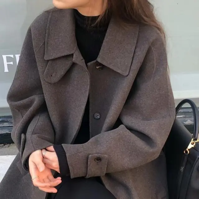 Black Short Wool Coat Outerwear Thickened Design Elegant And Sophisticated Style Petite Figures Dark Brown - Shop at LoveMi