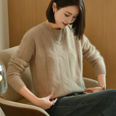 Women's Crew neck Minimalist style Loose fit Sweater Purple Cashmere - Shop at LoveMi