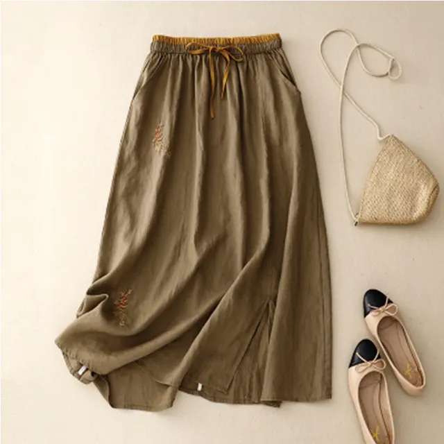 Women's Color block Skirt With Elastic Waist Khaki - Shop at LoveMi