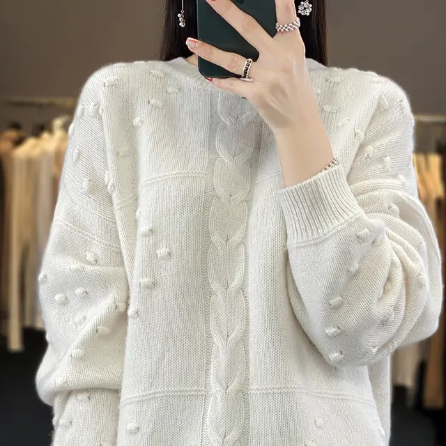 New Stylish Round neck Wool Sweater For Womenversatile And Effortlessly Chic White - Shop at LoveMi