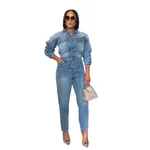 Women's Fashion Denim Jumpsuits - Light Blue
