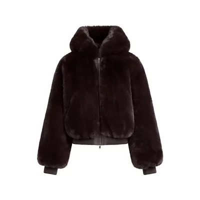 Women's Hooded Warm Fleece EcoFriendly Faux Fur Jacket With Zipper Coffee - Shop at LoveMi