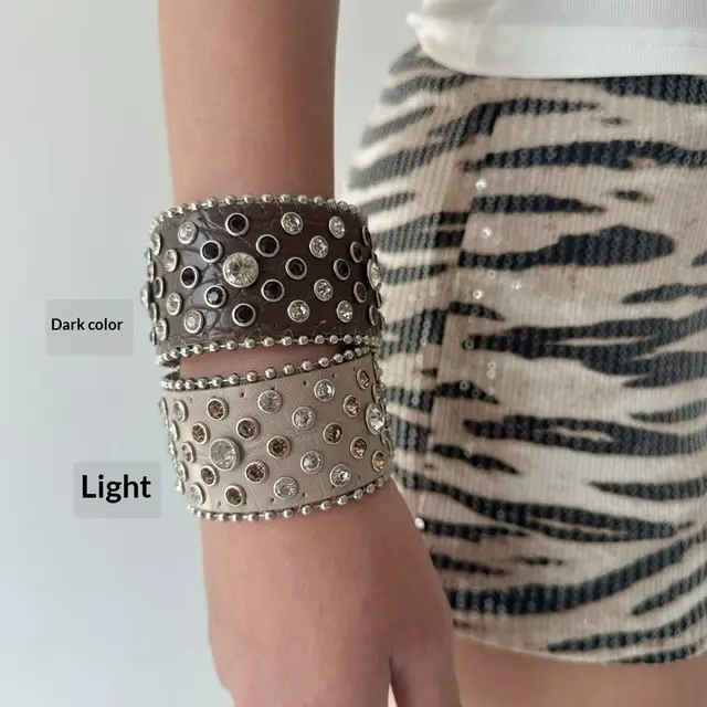 Heavy duty Wide style Retro Western Leather Snap Bracelet Dark - Shop at LoveMi