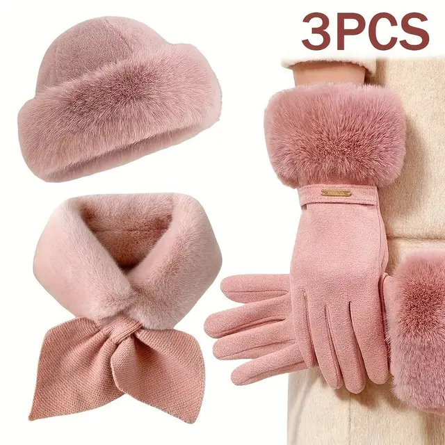 A 3 piece Winter Warm Glove Set Pink - Shop at LoveMi