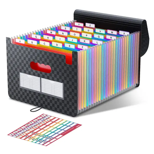 A4 Lanyard Flip Open Accordion File Folder With 26 Pockets Black Matte - Shop at LoveMi