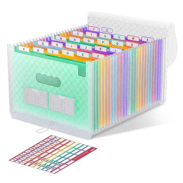A4 Lanyard Flip Open Accordion File Folder With 26 Pockets Green - Shop at LoveMi