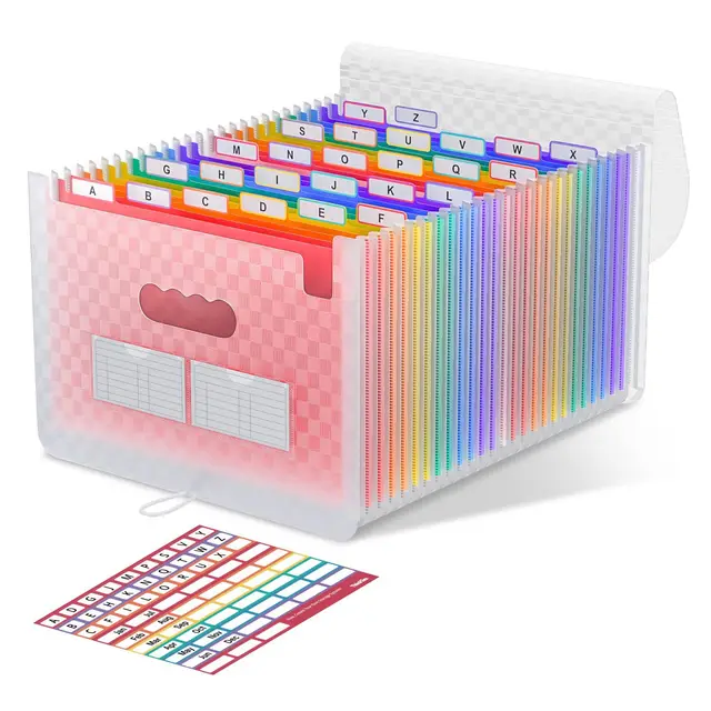 A4 Lanyard Flip Open Accordion File Folder With 26 Pockets Red - Shop at LoveMi