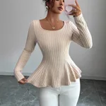 Women's Long-sleeve Bottoming Shirt With Hollowed-out Back And Long Sleeves - Apricot