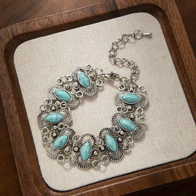 Retro Turquoise Bracelet Bohemian Ethnic style Jewelry Blue - Shop at LoveMi
