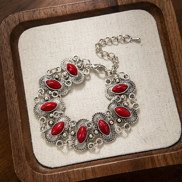 Retro Turquoise Bracelet Bohemian Ethnic style Jewelry Red - Shop at LoveMi