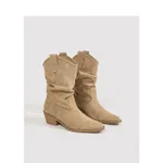 Women's Vintage Chunky Heeled Ankle Boots - Khaki