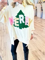 Women's Printed Casual Loose-fit Patchwork Crew Neck Sweater - Apricot