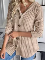 Women's Fashionable Buttoned Waist-cinching Long Sleeve Top Jacket - Khaki