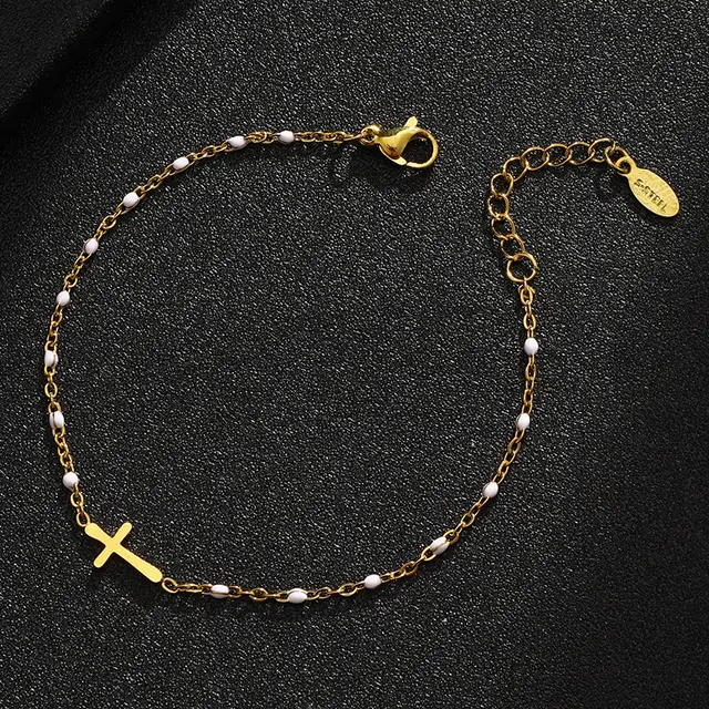 Fashionable Colorful Oil Drop Seed Bead Cross Bracelet Simple And Versatile White - Shop at LoveMi