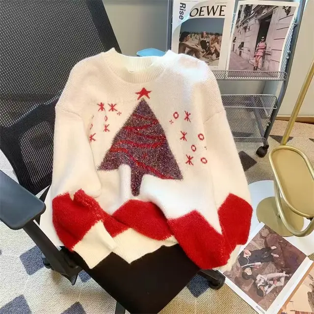Women's Sweaters For Winter Christmas In Europe And America Brown Pine White Background - Shop at LoveMi