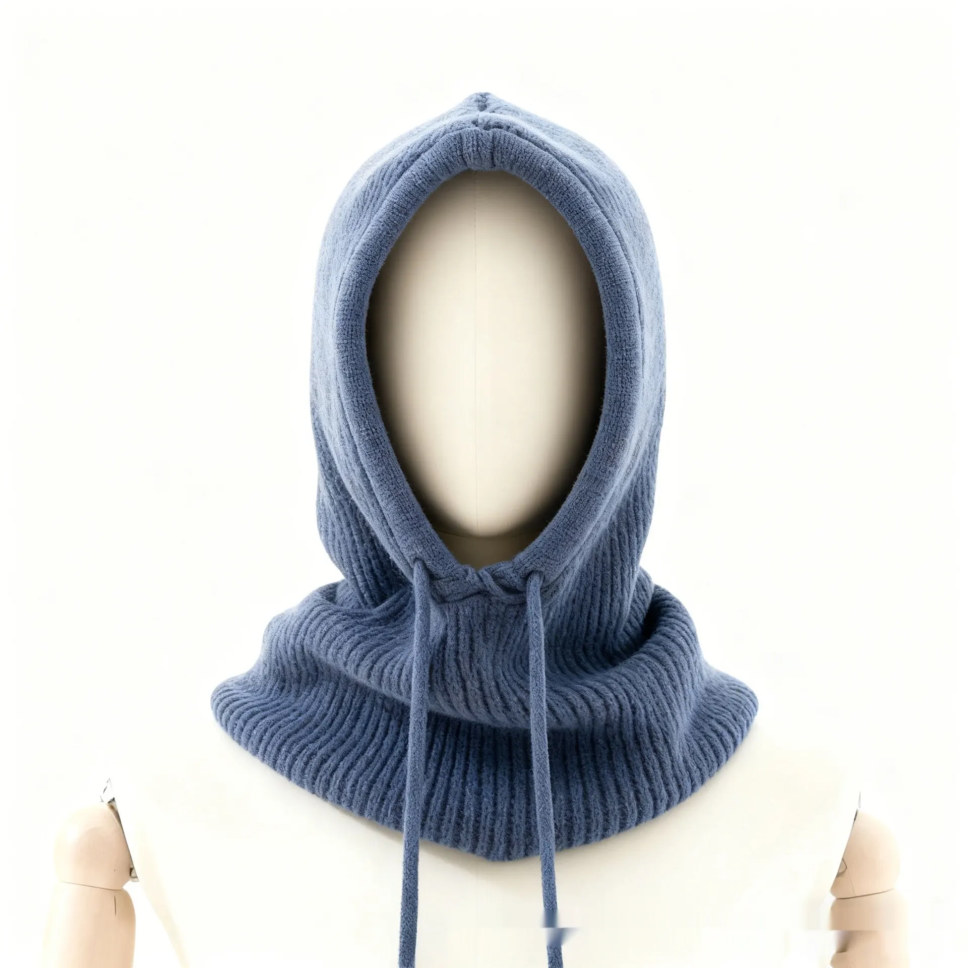 Women's Winter Retro Drawstring Knitted Hat - Blue