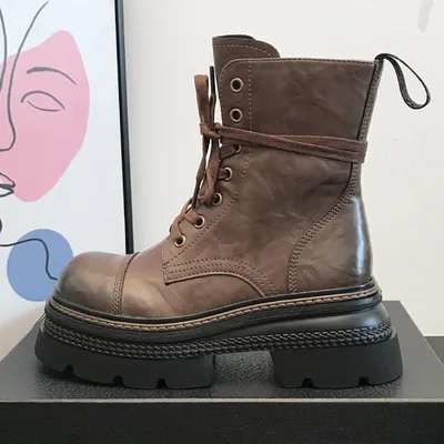 Women's Chunky heeled Ankle Boots With Side Zippers Brown - Shop at LoveMi