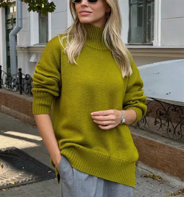 Simple And Casual Solid color Pullover Knit Sweater Fruit Green - Shop at LoveMi