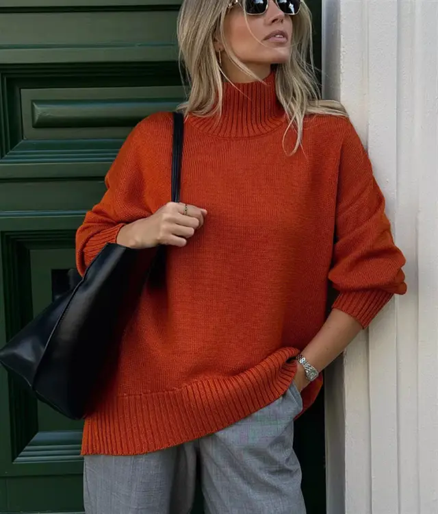 Simple And Casual Solid color Pullover Knit Sweater Orange - Shop at LoveMi