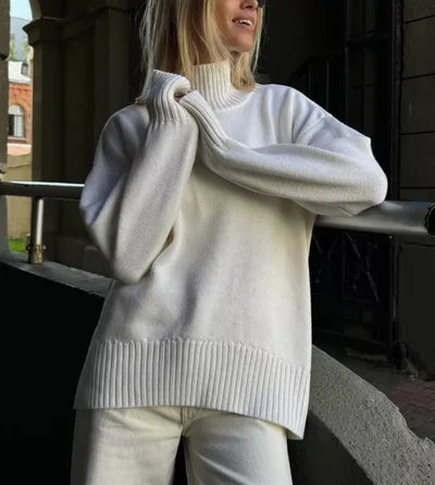 Simple And Casual Solid color Pullover Knit Sweater White - Shop at LoveMi