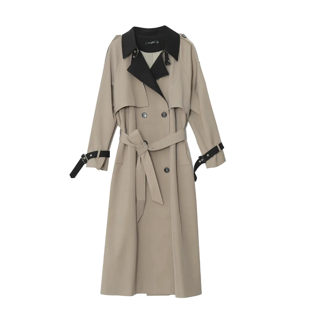 Retro Commuter Style Mid Length Colorblock Loose Coat Mocha Coffee - Shop at LoveMi