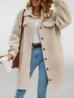 Women's Teddy Bear Plush Mid-Length Hooded Faux Fur Coat - Apricot