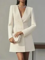 Solid-color V-neck Suit-style French Dress For Women - Apricot