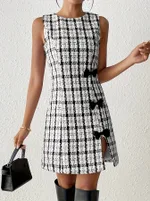 Sleeveless Elegant Dress With Bow Accessory For A Slimming Effect - Color-Xl - View 1